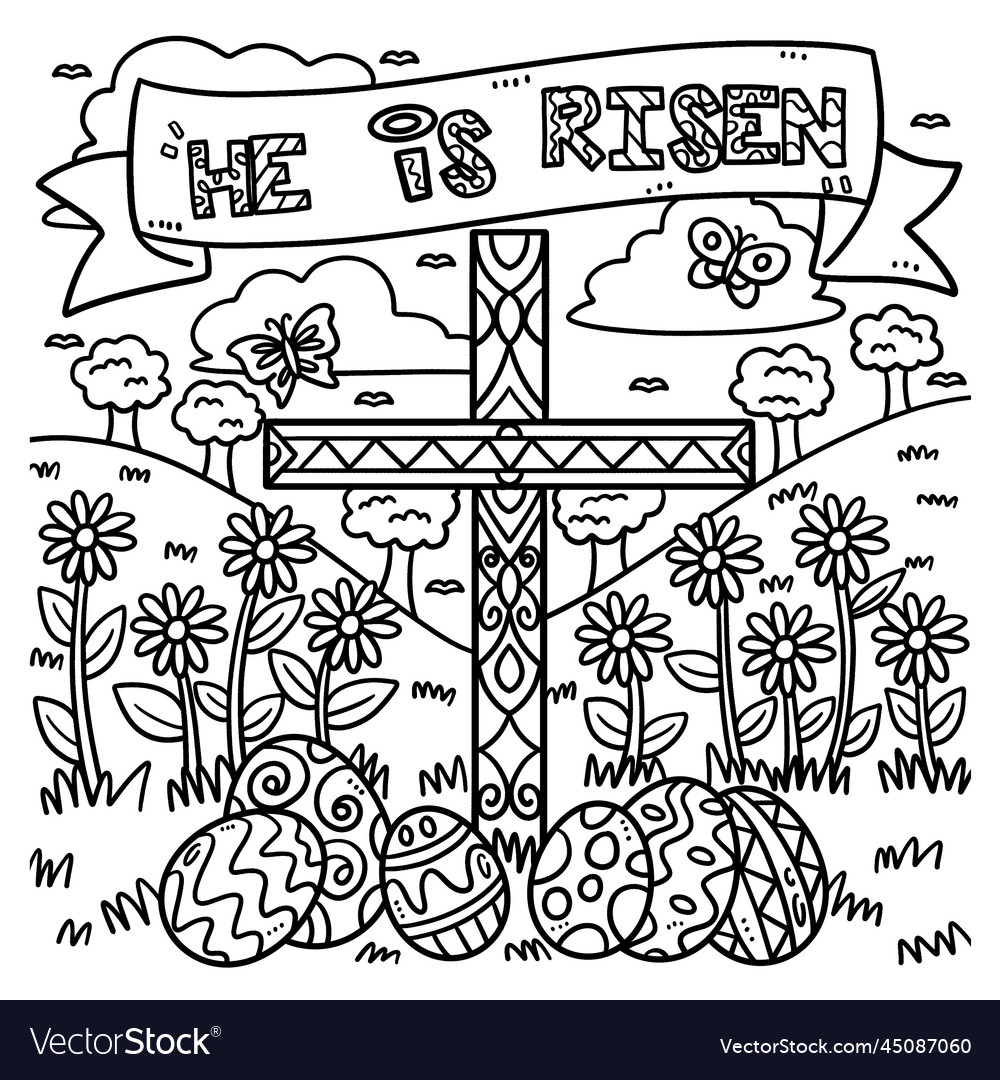 Christian he is risen coloring page for kids vector image