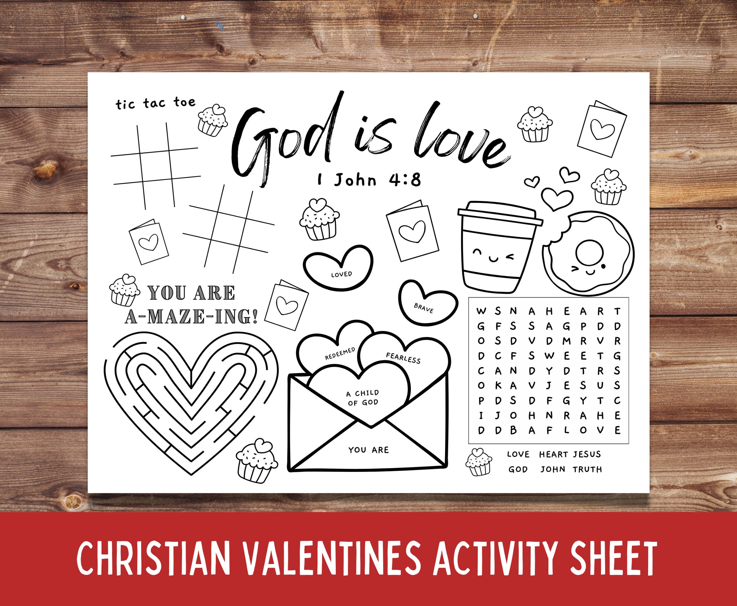 Pdf christian valentines activity sheet for kids digital download god is love activity christian printable activity