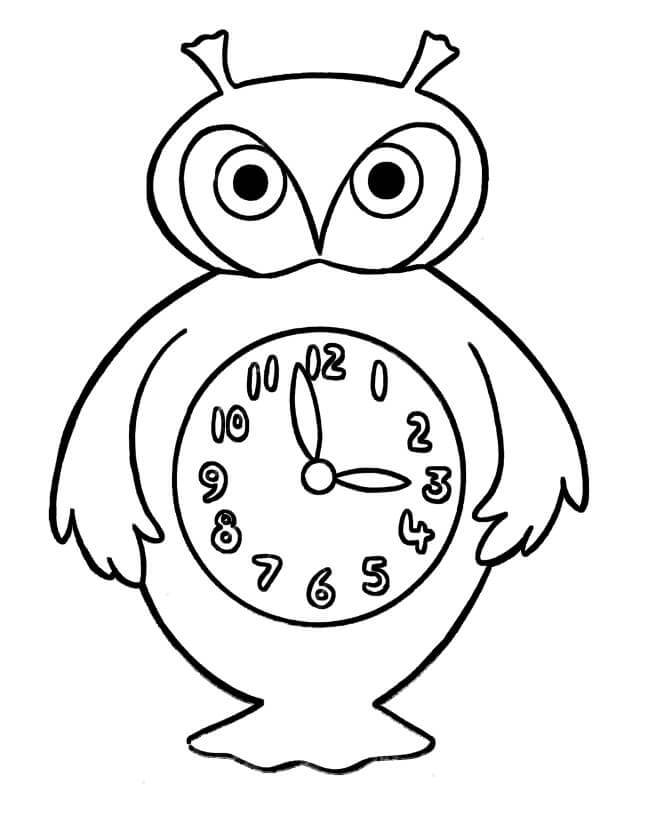 Owl clock coloring page