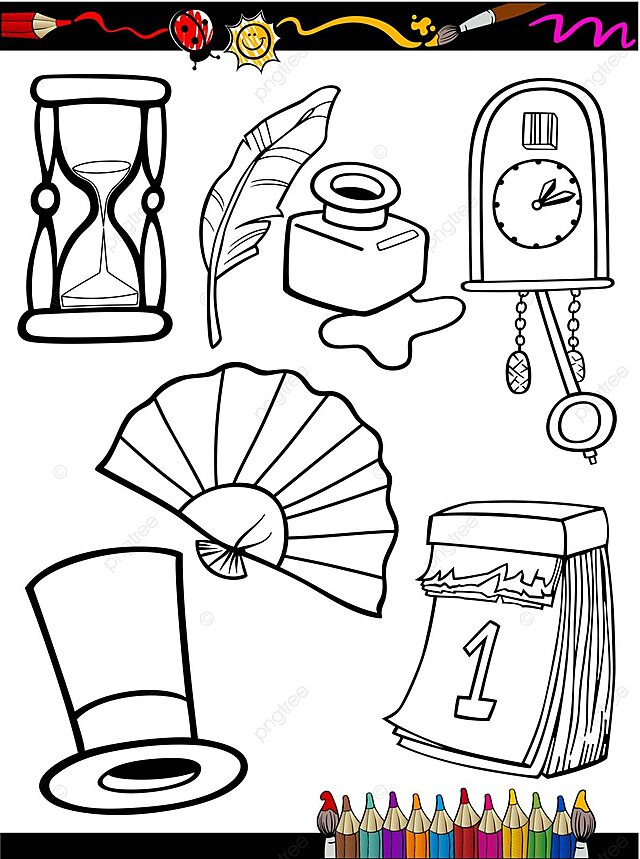 Dibujo de dibujos animados retro objetos pãgina para colorear reloj arena cuco blanco y negro vector png dibujos dibujo del coche dibujo de dibujos animados dibujo de anillo png y vector para