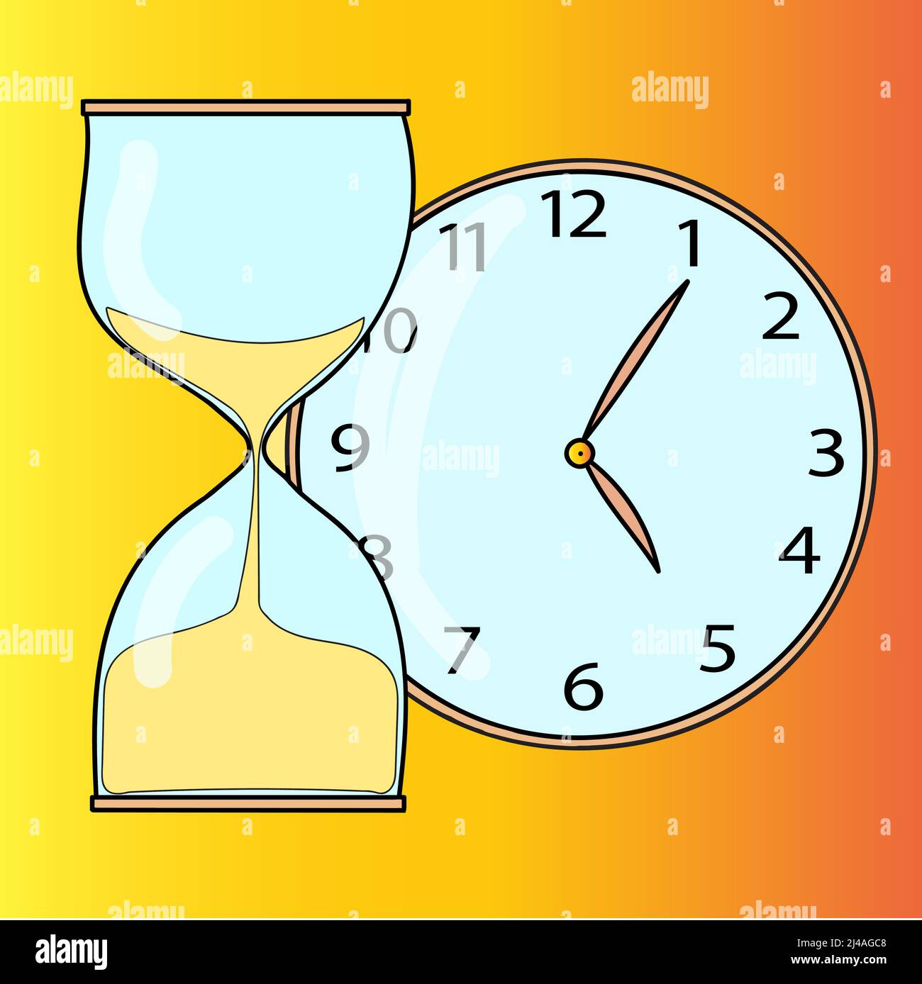 Reloj de arena reloj mecãnicos vector ilustraciãn en color en tilo dibujado a mano imagen vector de stock