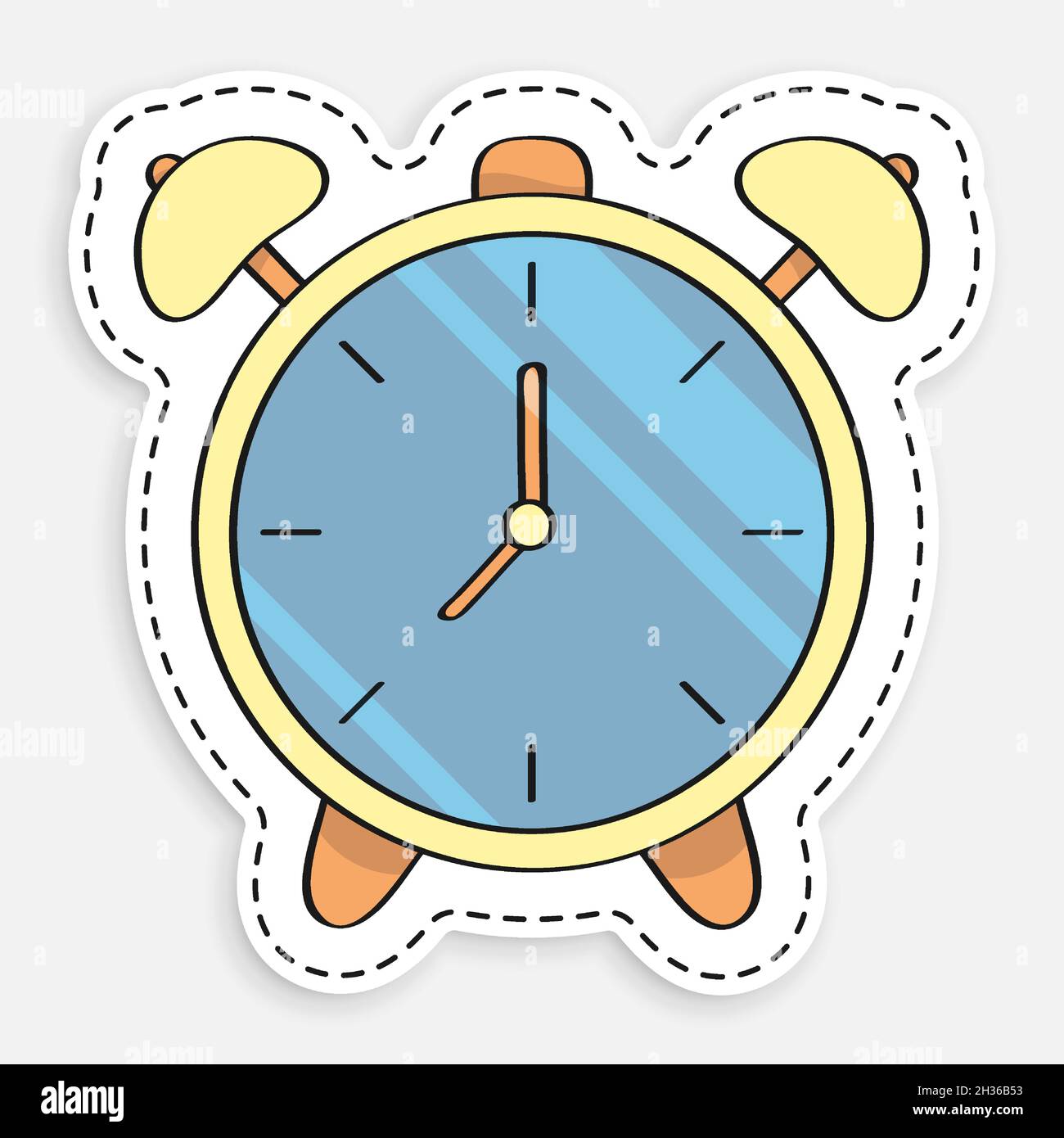 Icono de dibujos animados del reloj de alarma de fideos reloj mecãnico para medir el tiempo buen comienzo de su jornada laboral vector aislado sobre fondo blanco imagen vector de stock