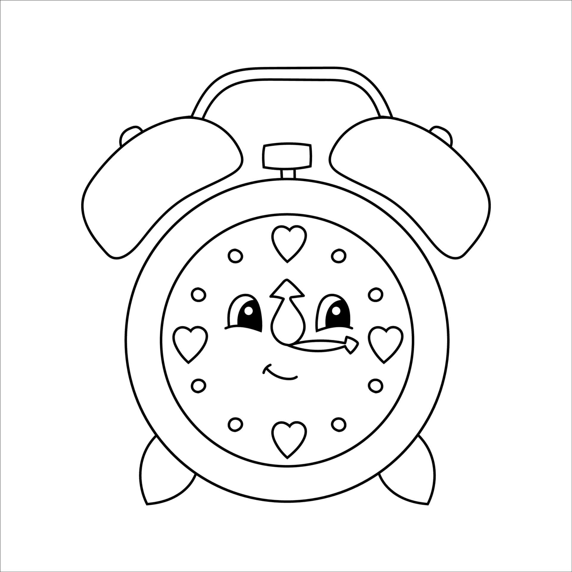 Smiling cartoon clock coloring page