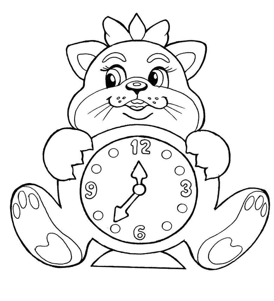 Cat clock coloring page