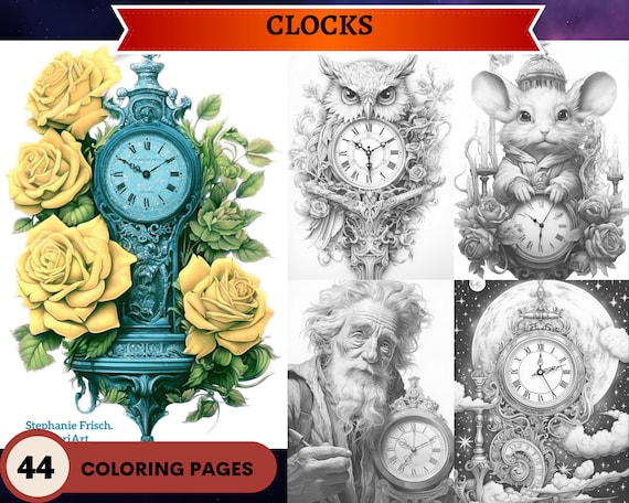 Relojes pãginas para colorear en escala de grises relojes gãticos relojes con flores para colorear pãginas para colorear para adultos imprimibles pdf imprimible