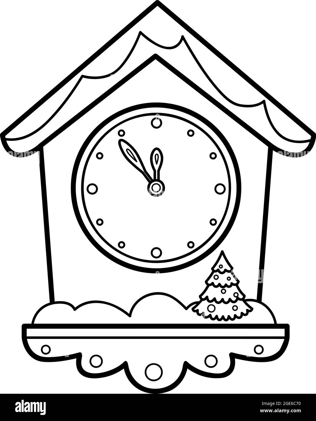 Libro de navidad para colorear o pãgina para niãos ilustraciãn de vector blanco y negro del reloj imagen vector de stock