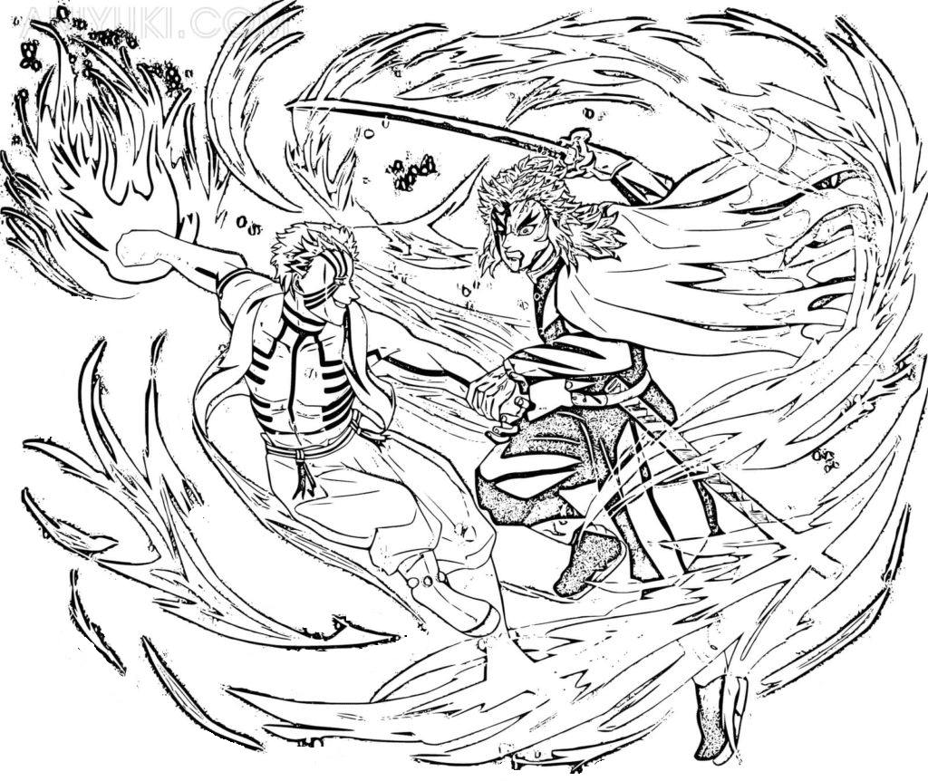 Akaza kyojuro rengoku coloring page