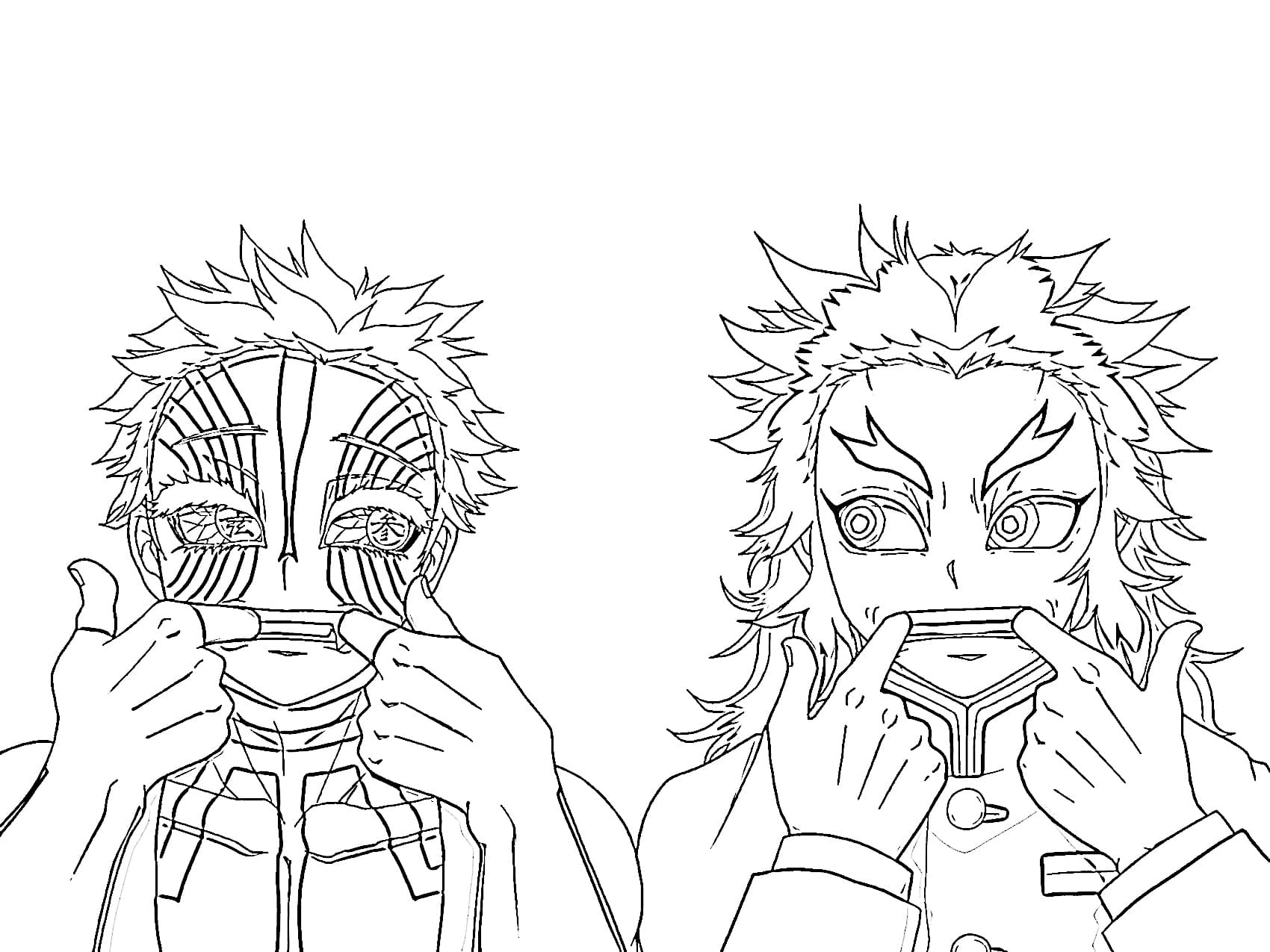 Coloring pages akaza and rengoku print free