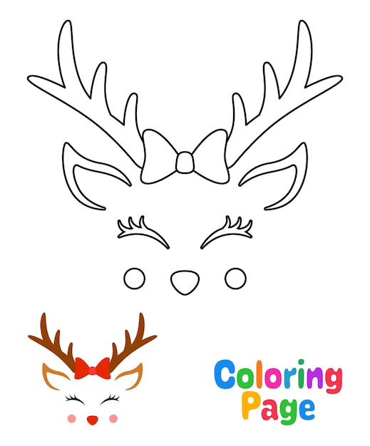 Premium vector coloring page with reindeer face for kids