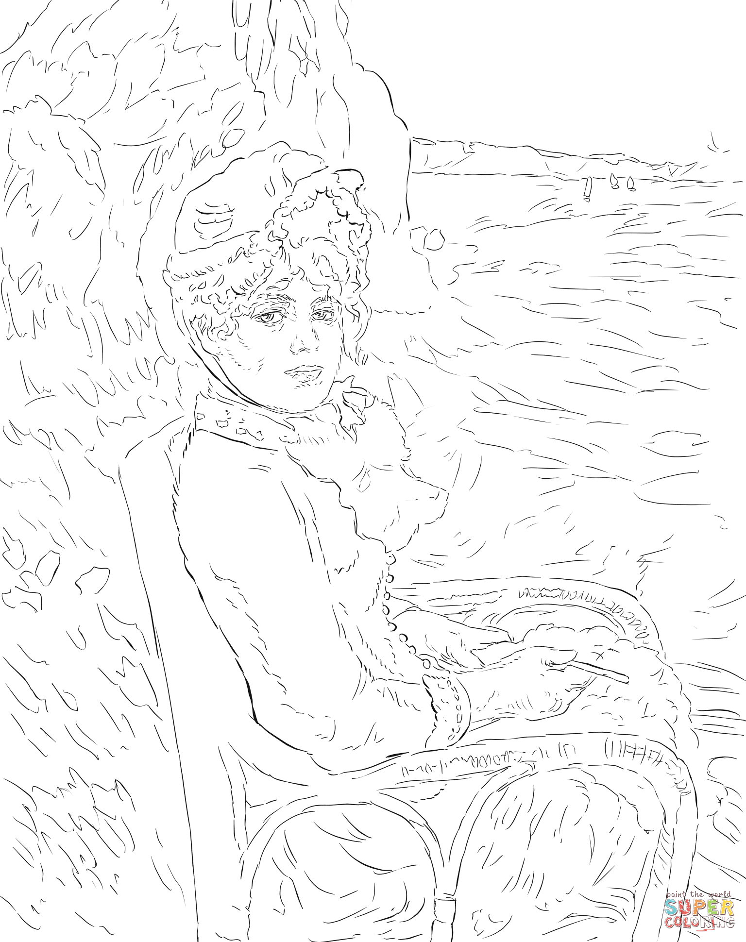 By the seashore by pierre auguste renoir coloring page free printable coloring pages