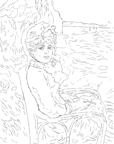 By the seashore by pierre auguste renoir coloring page free printable coloring pages