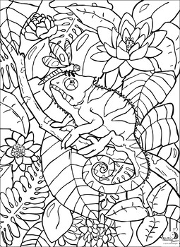 Distance activity reptile coloring page chameleon environment simple