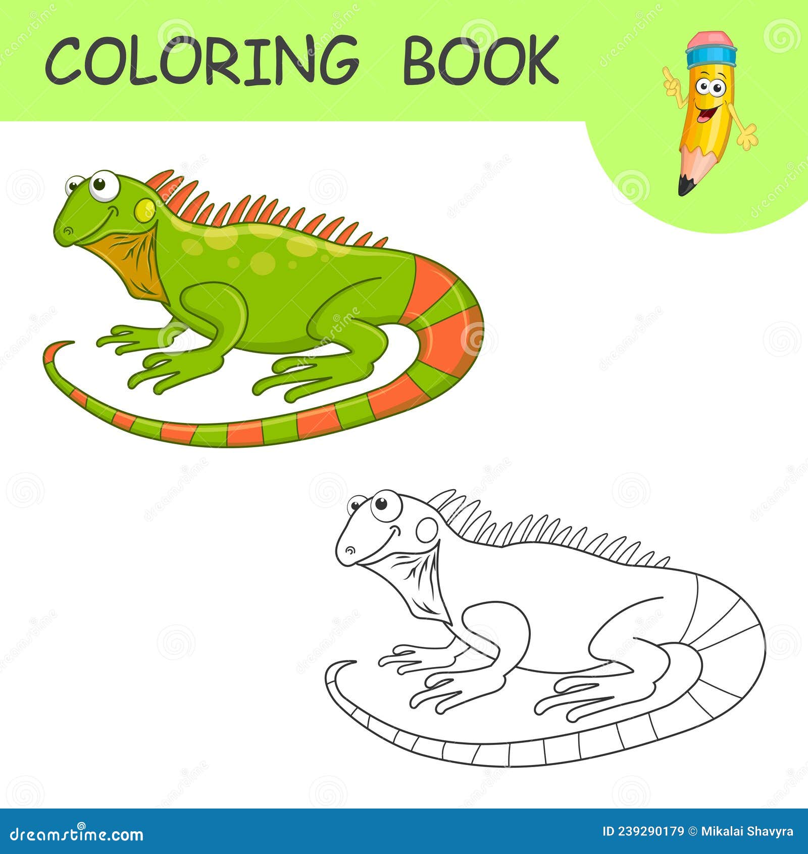 Coloring cute cartoon iguana coloring book or page cartoon of funny reptile for kids stock vector