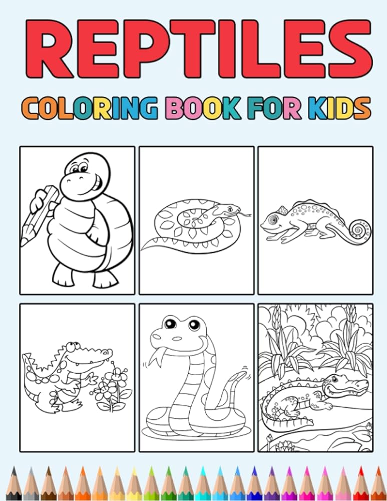 Reptiles coloring book for kids easy designs to color fun colouring activity workbook for little children boys girls pre k kindergarten preschool cute gift books for reptile lovers press