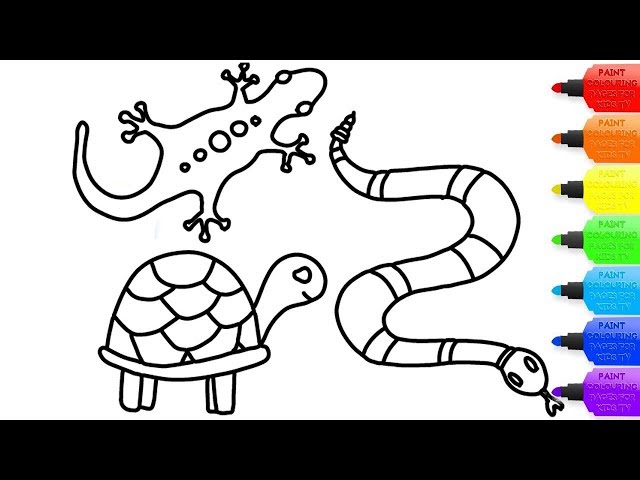 How to draw reptiles coloring page for kids i learn coloring book with reptiles