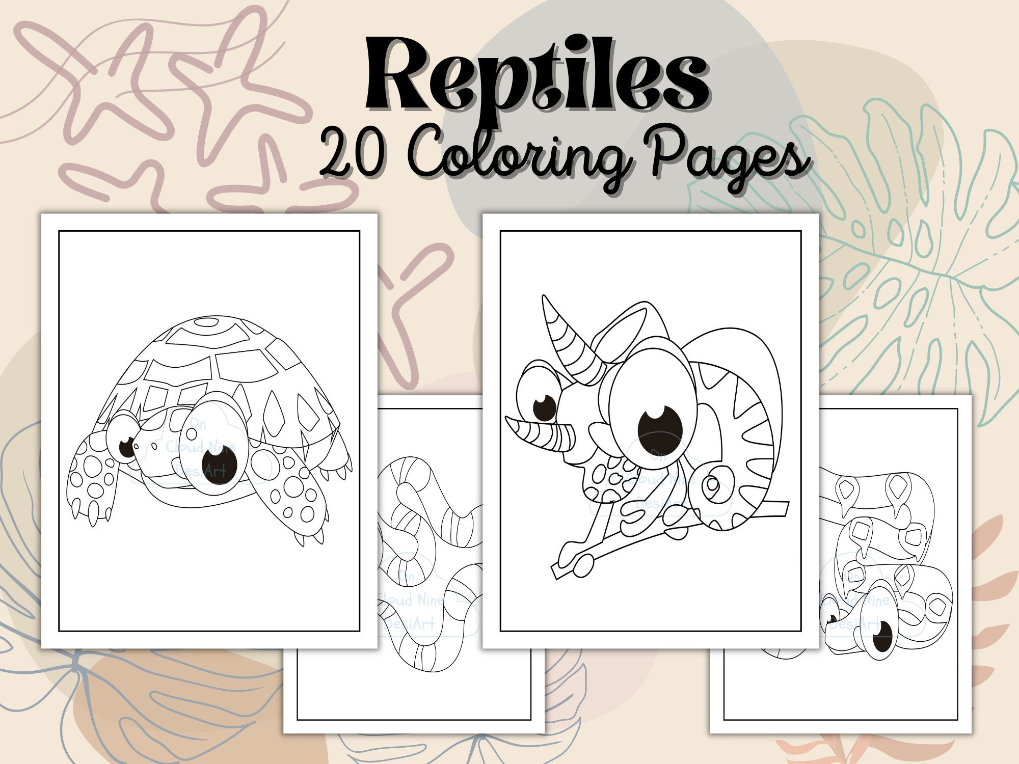 Reptile coloring pages reptile coloring book reptile printable activity sheets for kids lizards snakes turtle frog digital download