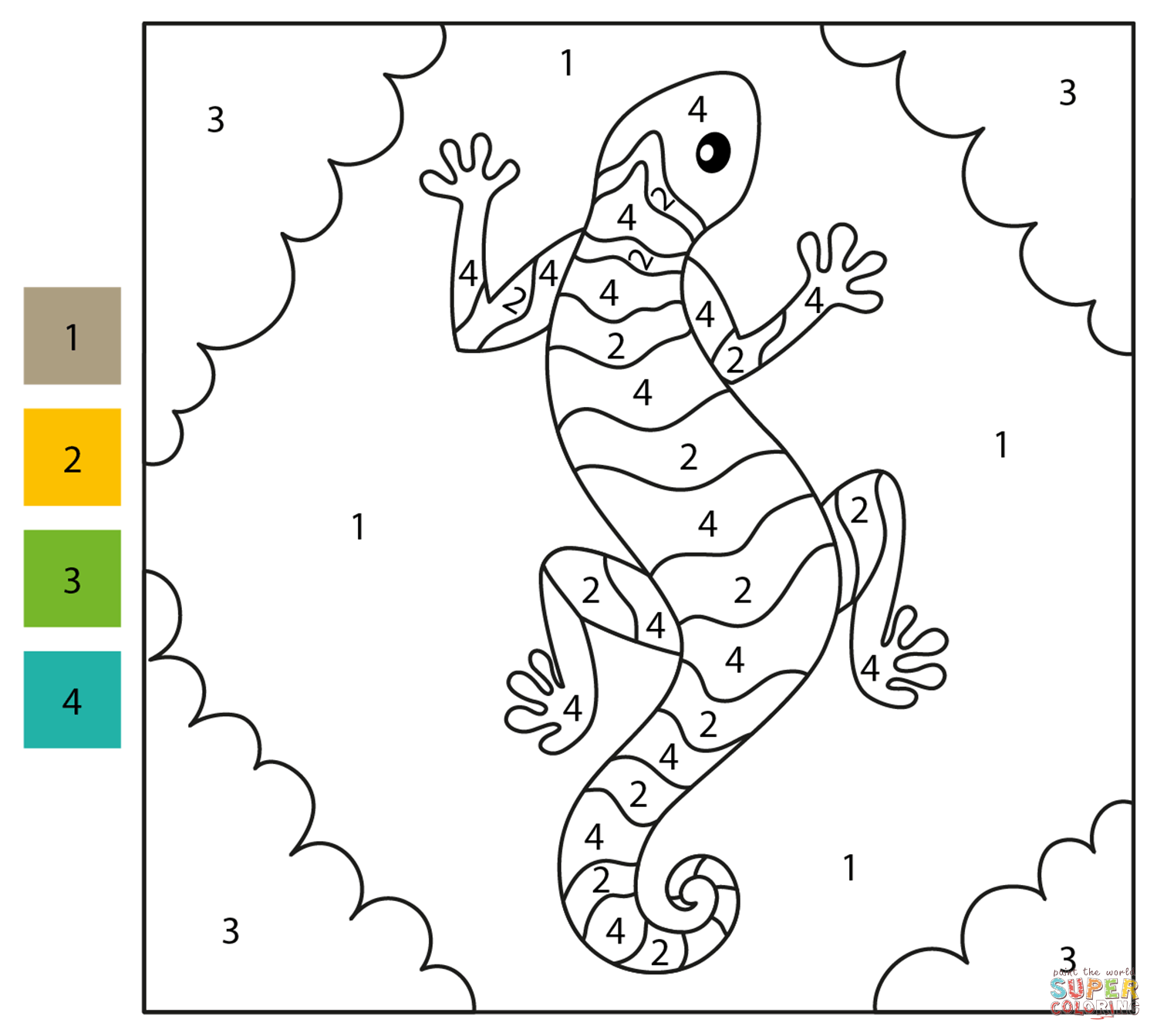 Lizard color by number free printable coloring pages