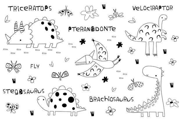 Premium vector dino vector illustration for coloring pages funny jurassic reptiles