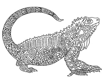 Iguana reptile zentangle coloring page by pamela kennedy tpt