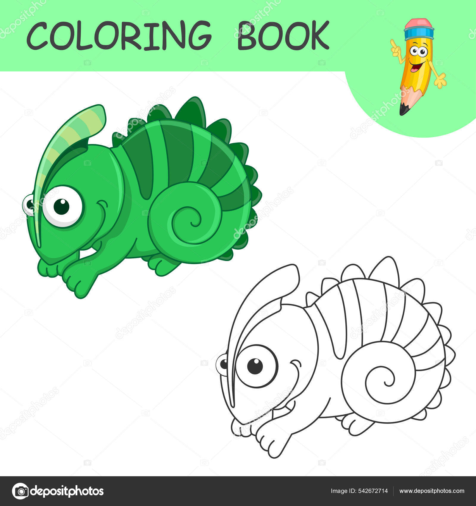 Coloring cute cartoon chameleon coloring book page cartoon funny reptile stock vector by kidland