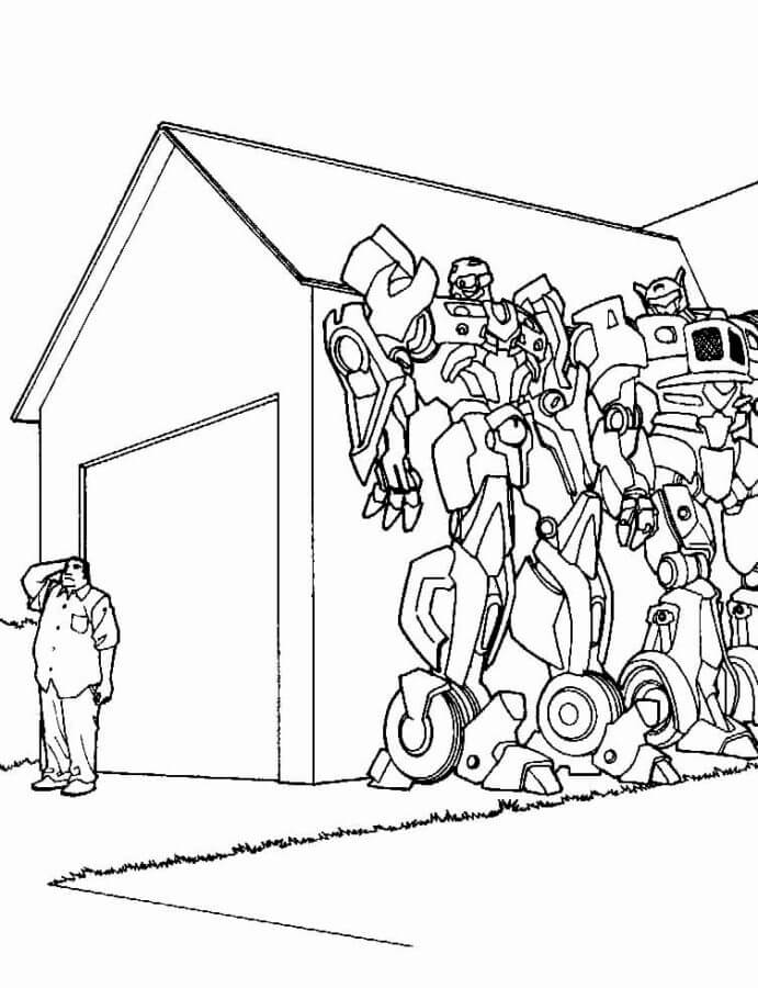 Bumblebee and a friend are hiding from a man coloring page