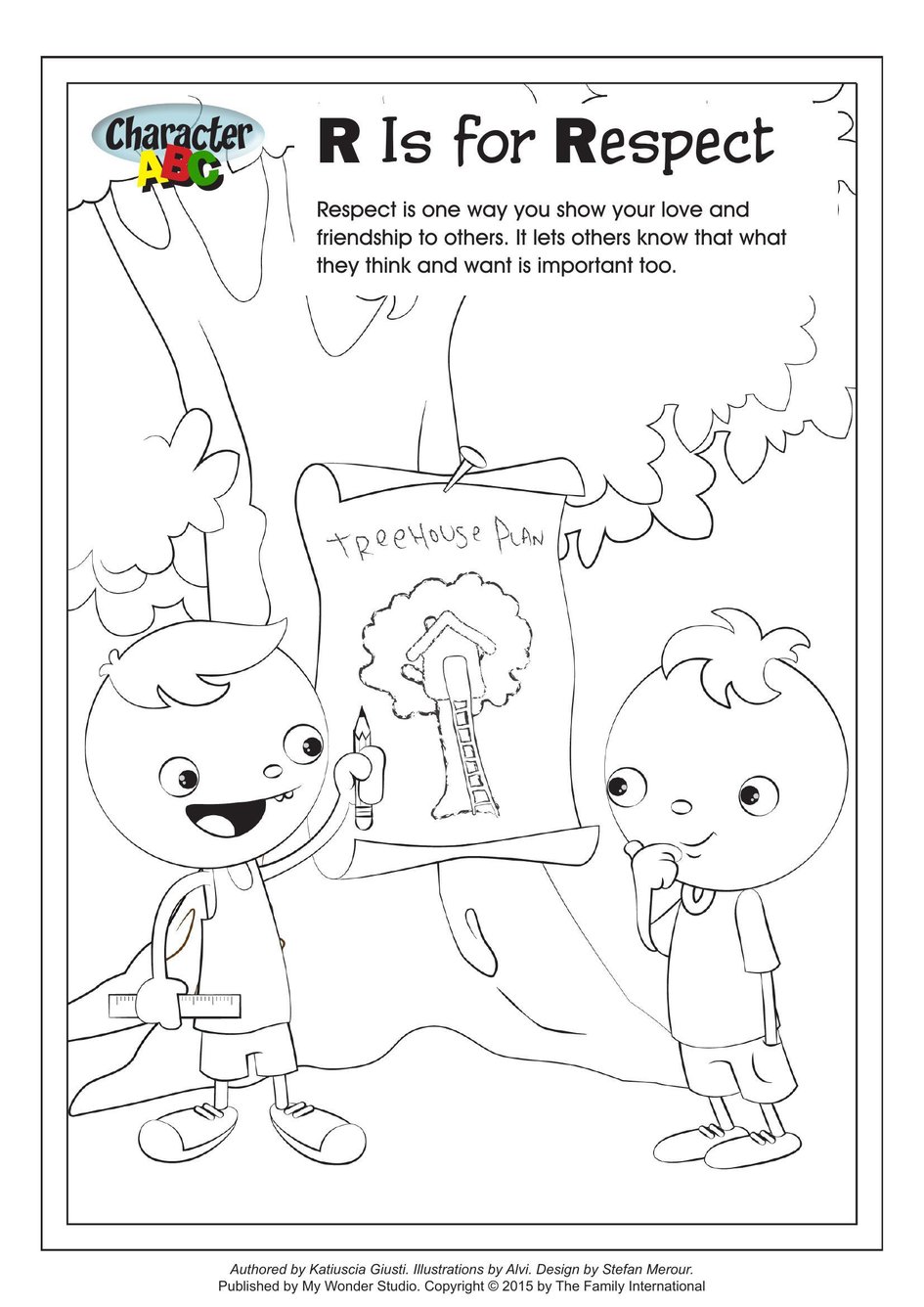 Coloring page character abc r is for respect my wonder studio