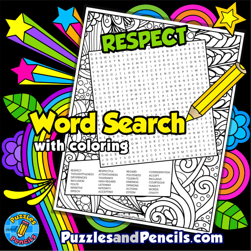 Respect word search puzzle with coloring character education wordsearch made by teachers
