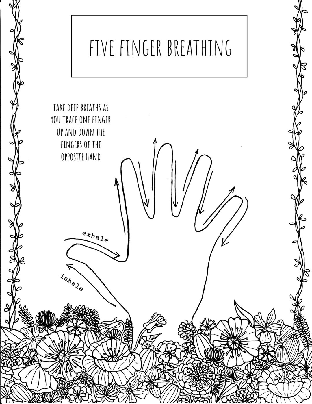 Five finger breathing printable coloring page