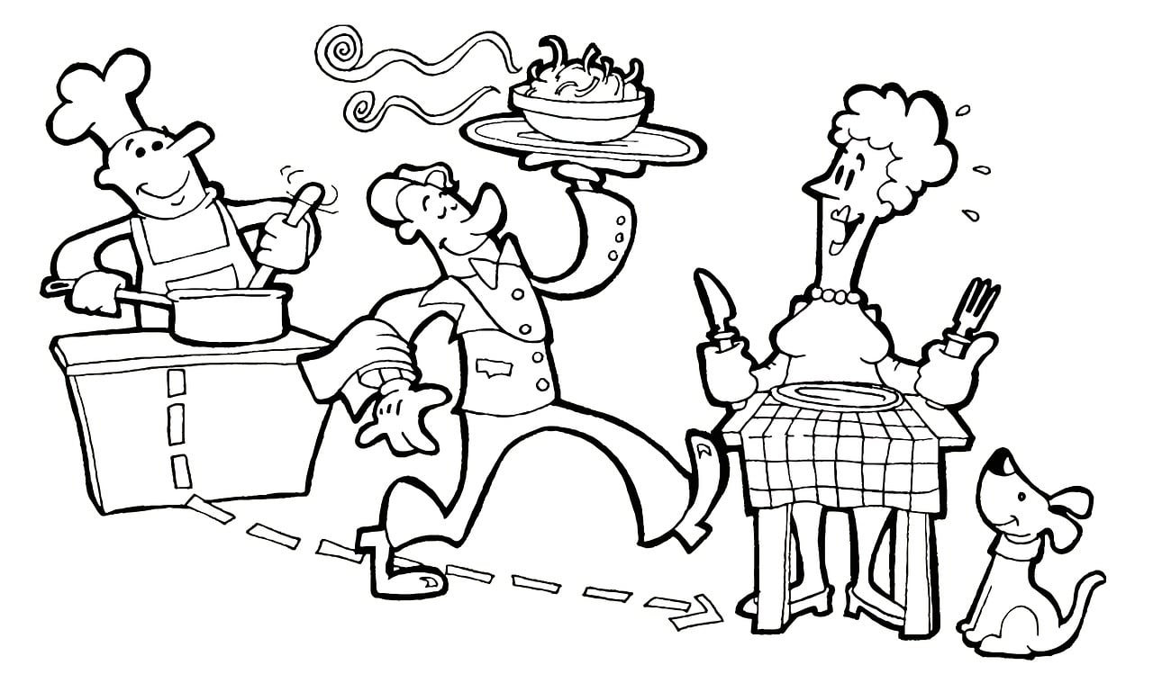 Download restaurant waiter coloring page royalty