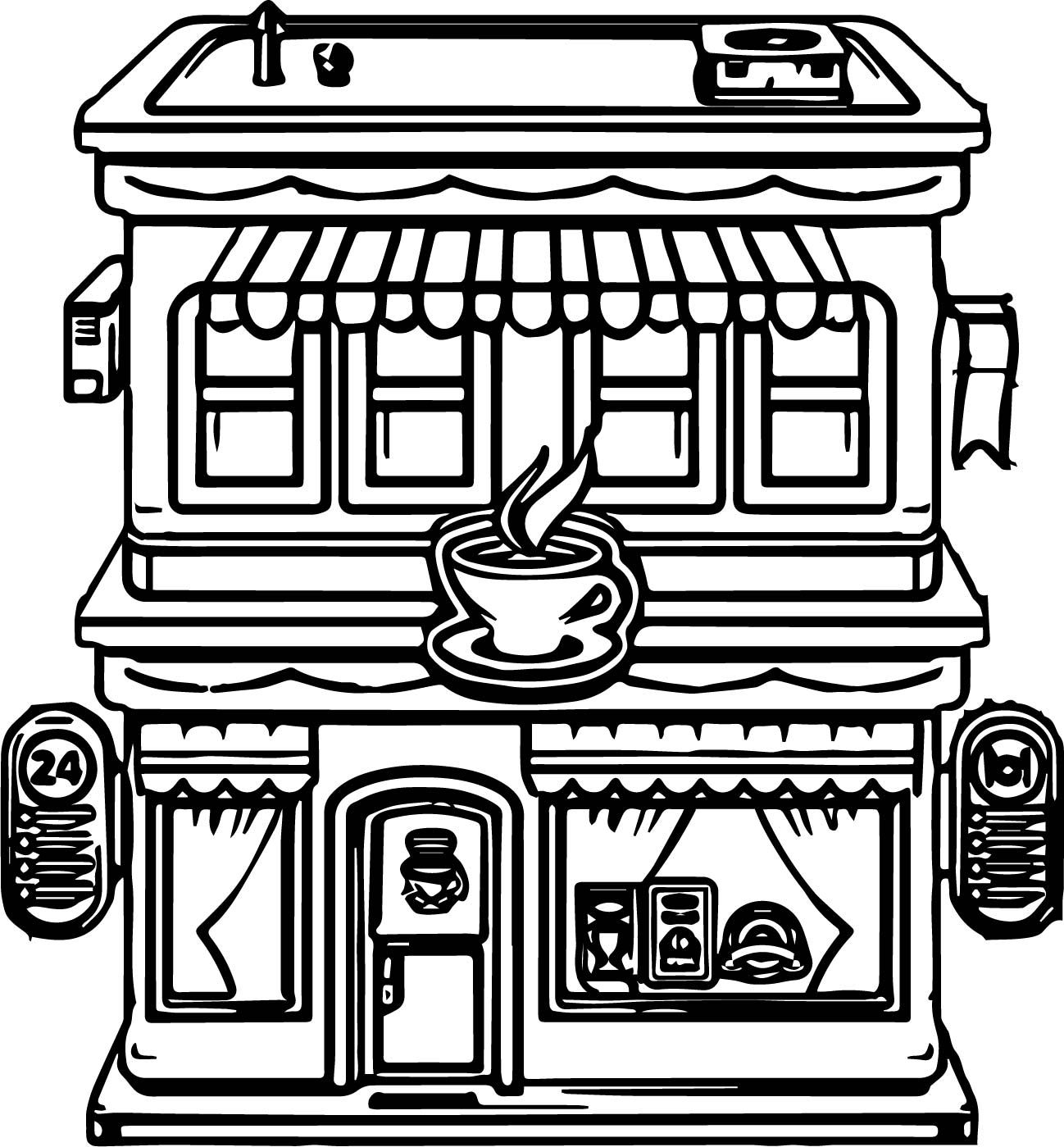 Printable coloring pages kids restaurants coloring pages cartoon building