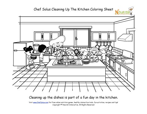 Chef solus cleaning up the kitchen coloring sheet