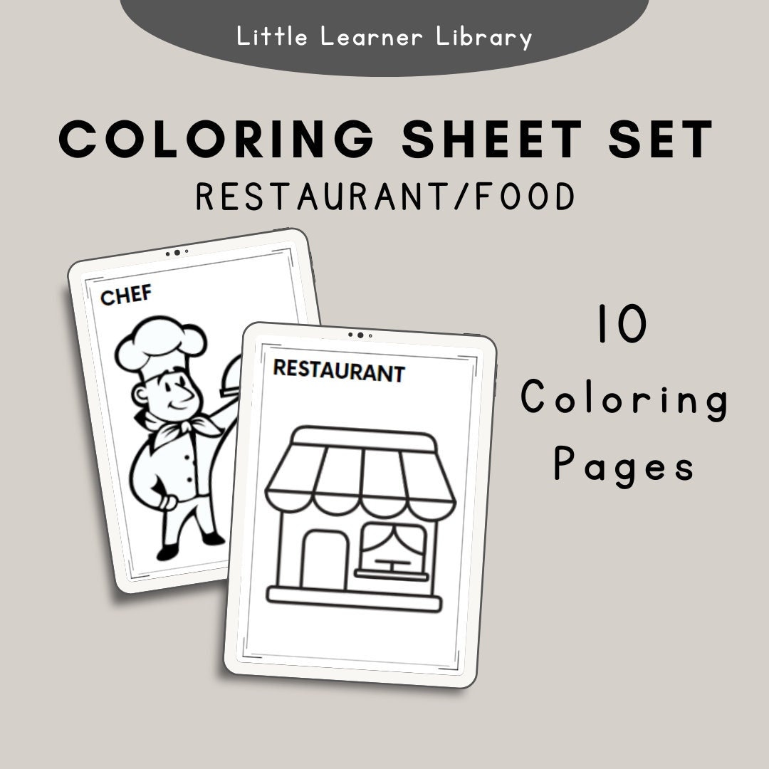 Simple restaurantfood coloring sheets set of instant download