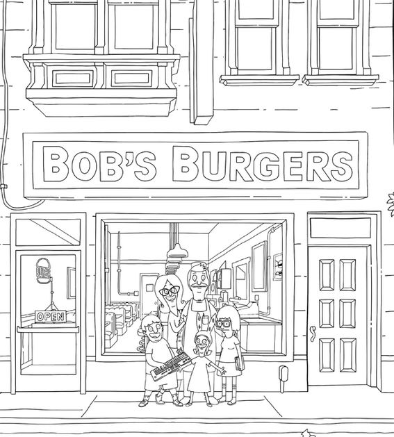 Bobs burgers in humberger restaurant coloring page bobs burgers coloring pages super coloring pages