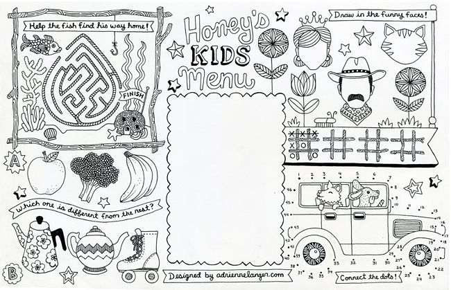 Honeys sit n eat kids menu kids restaurants coloring pages inspirational