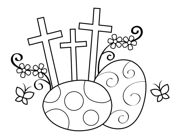 Printable easter eggs and crosses coloring page