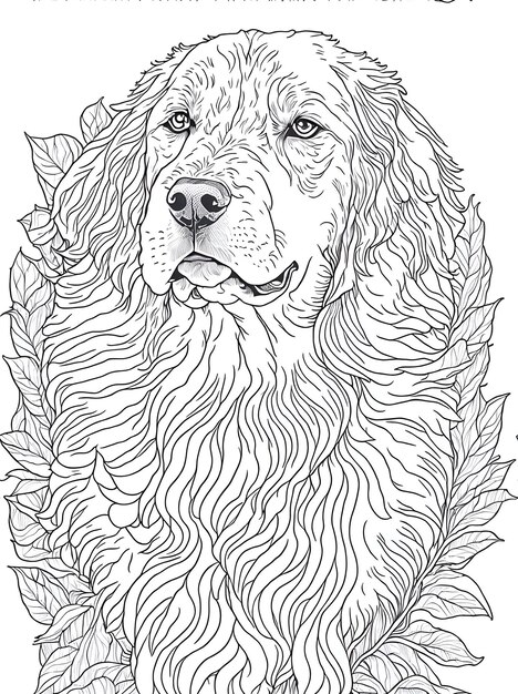 Premium ai image beautiful golden retriever or labrador retriever coloring page for adults