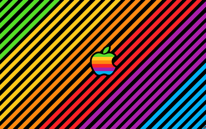 Download wallpapers apple retro logo k artwork rainbow brickwall creative brands apple logo rainbow backgrounds apple abstract logo apple for desktop free pictures for desktop free