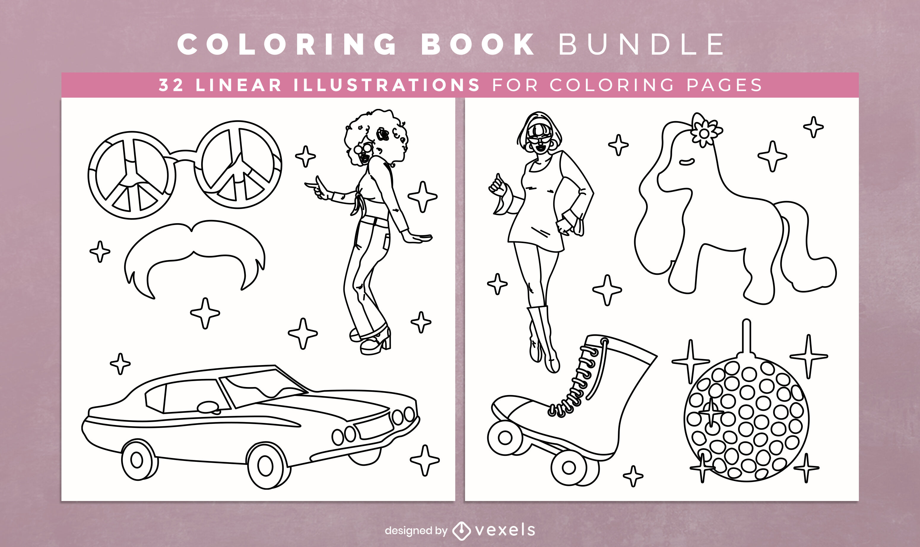 Disco retro coloring book pages design vector download