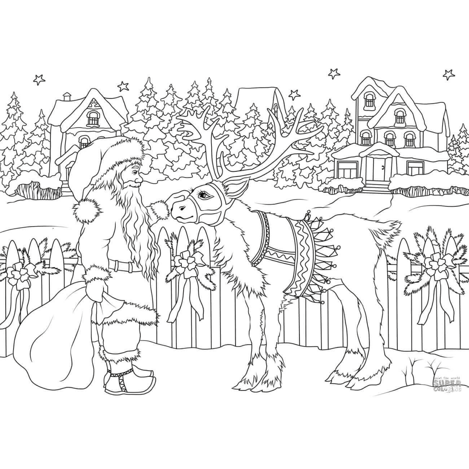 Free coloring page vintage santa claus with his christmas deer â