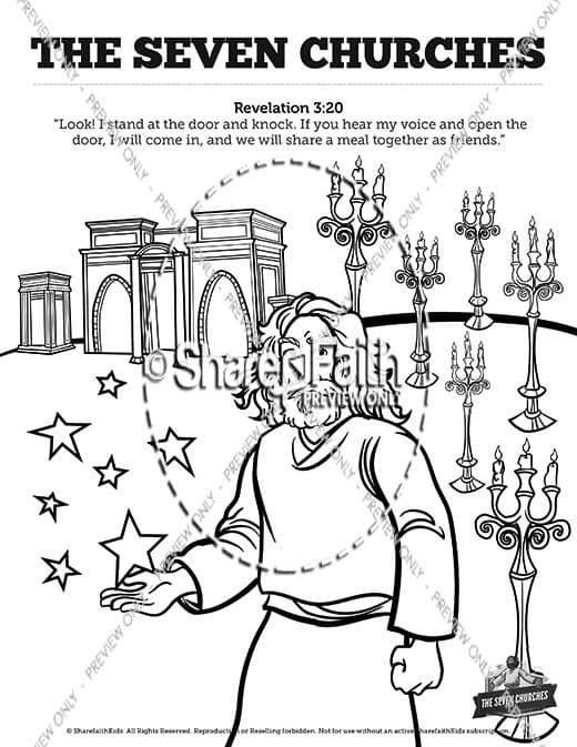 Revelation the seven churches sunday school coloring pages â