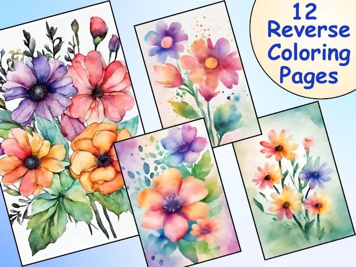 Adorable flowers reverse coloring pages for kids and adults teaching resources