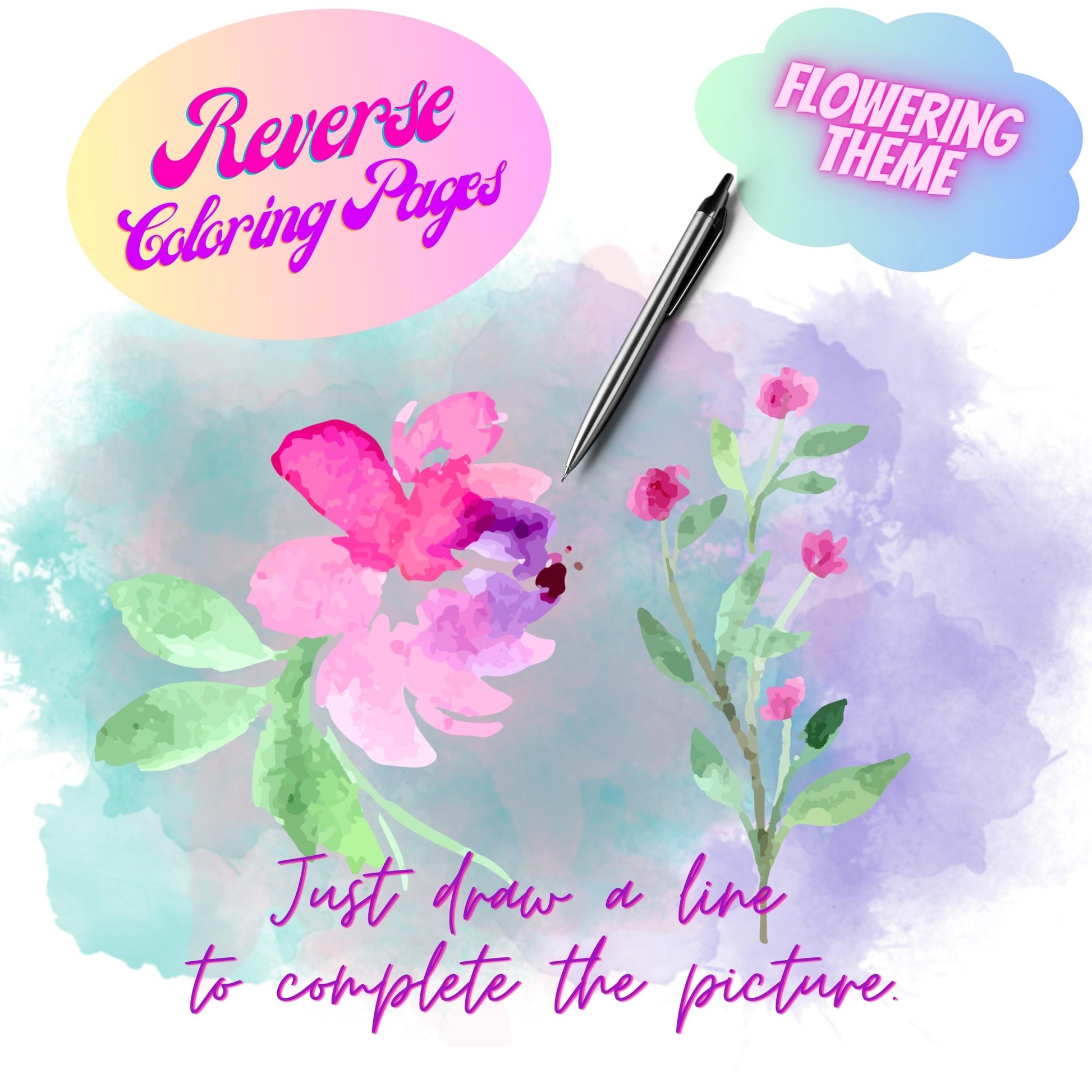 Reverse coloring pages flowering theme each image print on x â narna arts