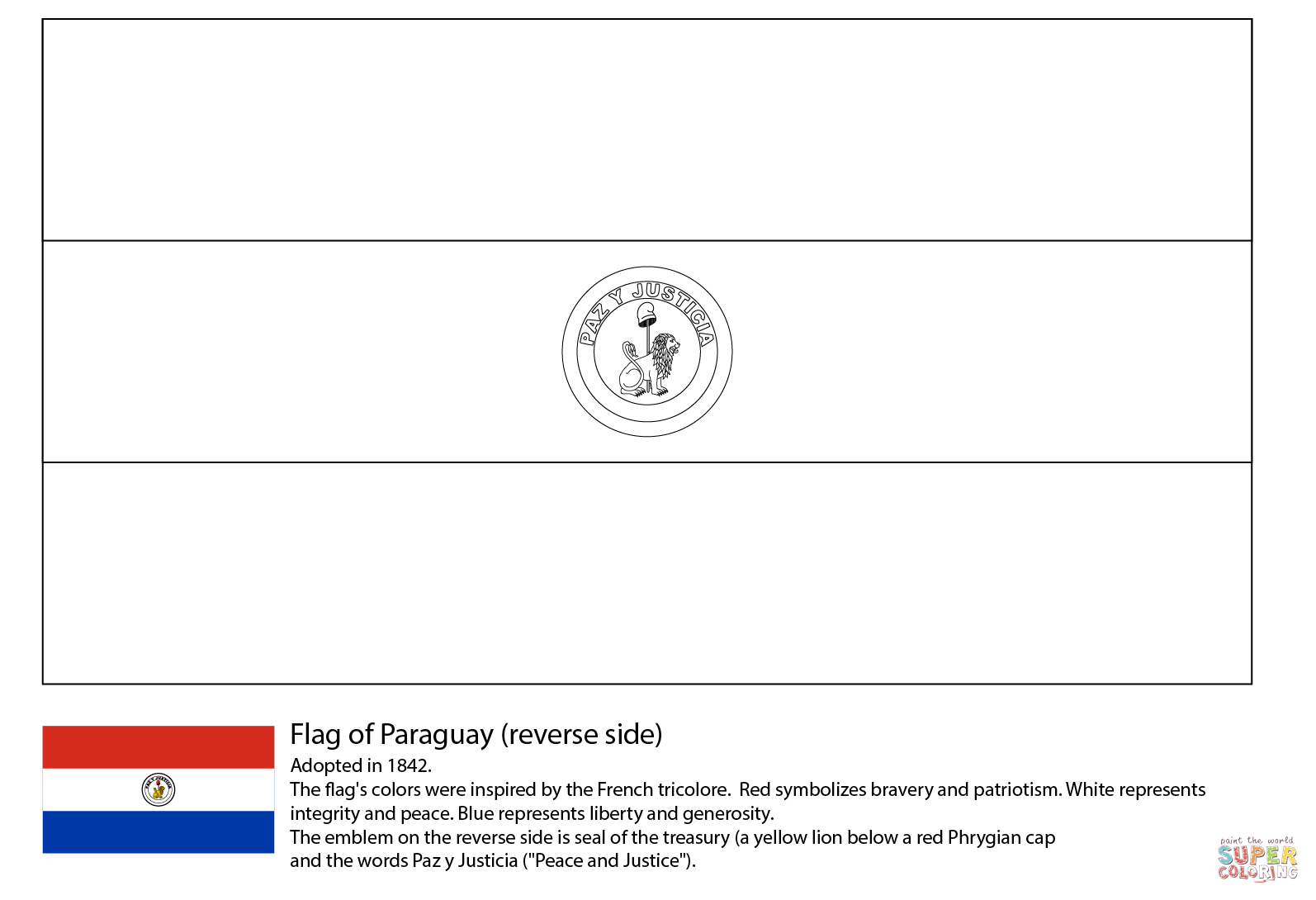 Paraguay flag reverse side coloring page free printable coloring pages