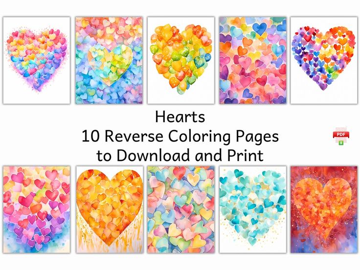 Passionate palette heart themed reverse coloring pages bundle you draw the lines doodle pdf reverse coloring book instant download