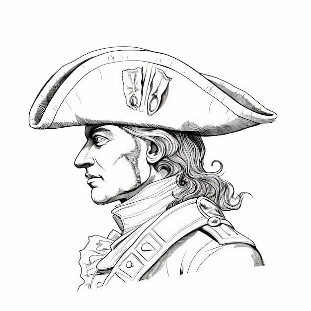 Premium ai image revolutionary war hat line art piratepunk inspired pencil drawing