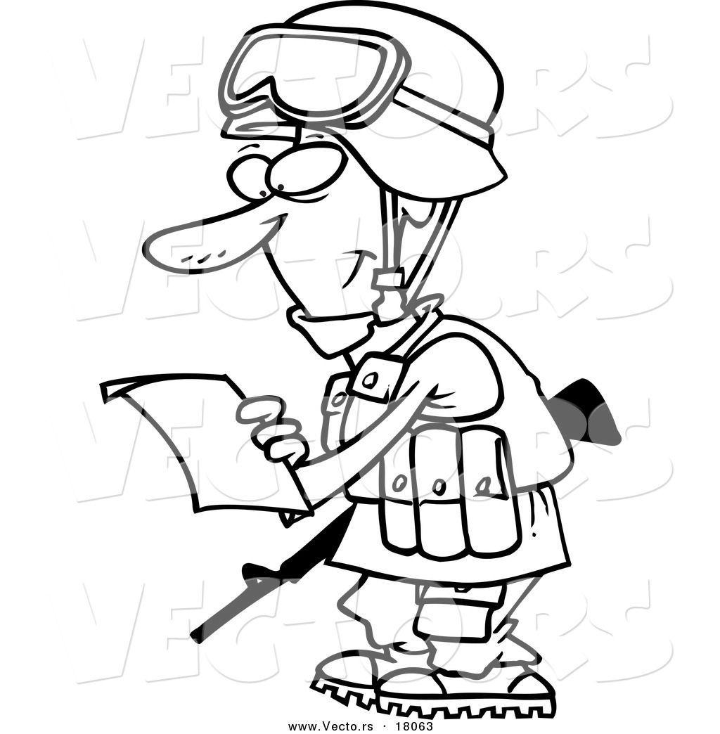 R of a cartoon soldier reading a letter