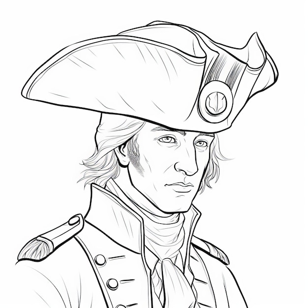 Premium ai image revolutionary war officer in uniform captivating gaze and elegant inking techniques