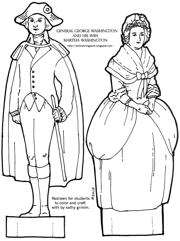 The doll coloring book color these paper dolls of george and martha washington