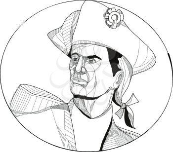 Doodle art illustration of an american patriot minuteman or revolutionary militia soldier looking to side set inside circle school edition