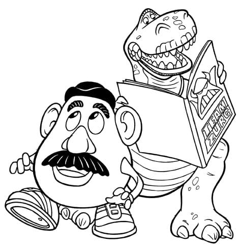 Mr potato head and rex toy story coloring page